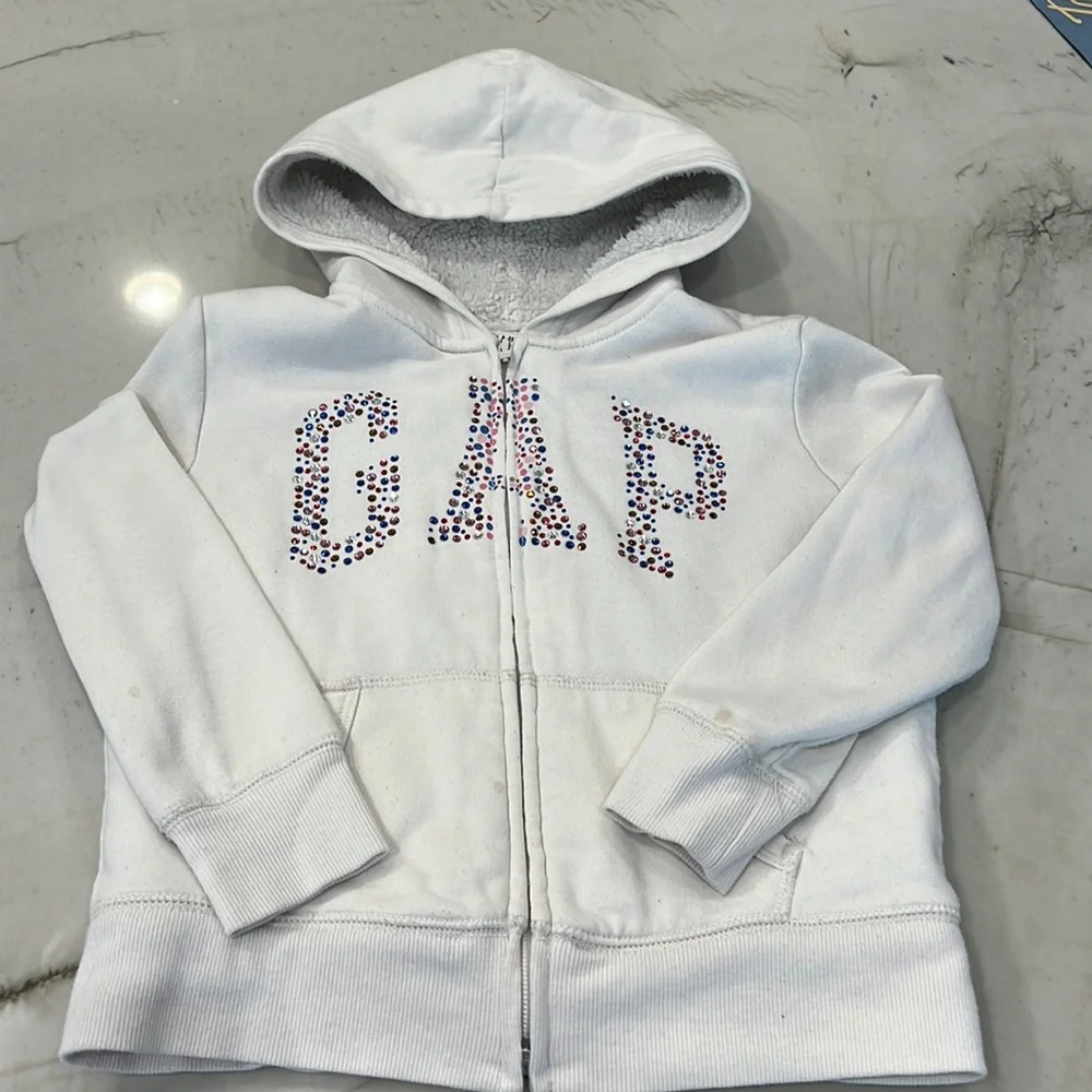 Gap kids bejeweled zip up hoodie lined in faux fur